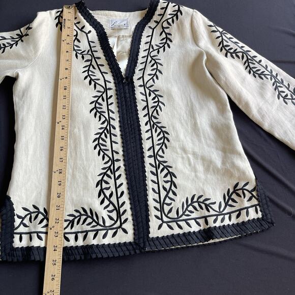 Linea Louis Dell'Olio Jacket Blazer Women Small Linen Embroidered Cream - Picture 11 of 12